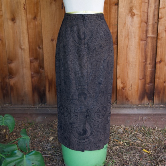 Ralph Lauren Linen Brown & Black Fall Paisley Print Maxi Skirt Woman's M - Picture 9 of 14
